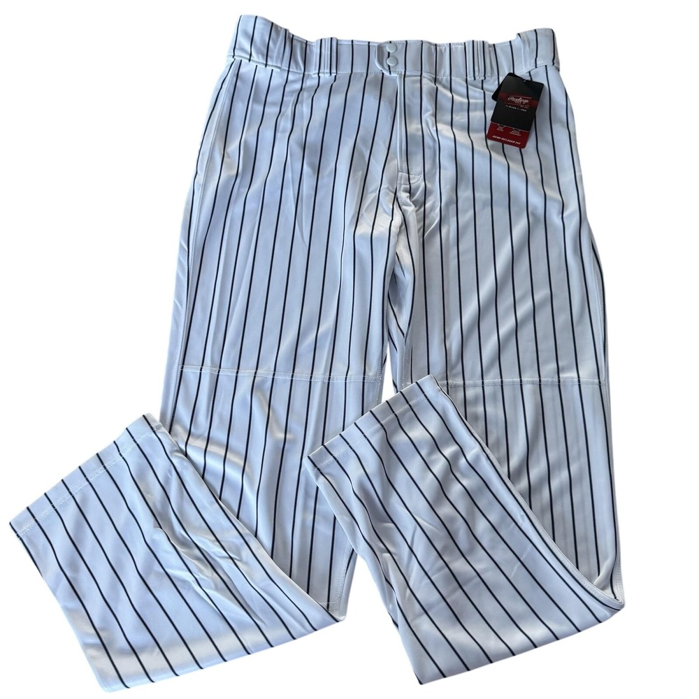 Rawlings Pants Mens XL White Pinstripe Pro-Dri Semi-Relaxed Baseball Pant